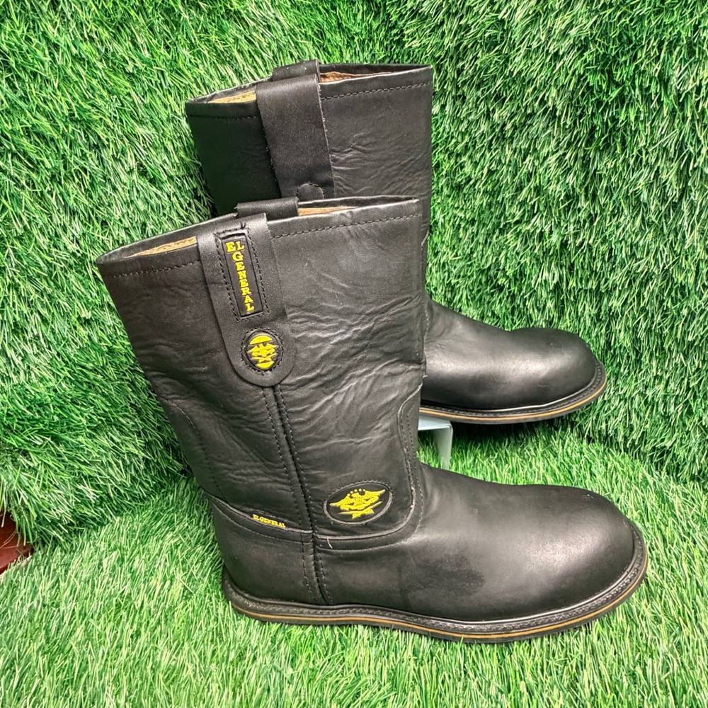 El General Mens Black Leather Work Boots Pull On Western Steel Toe 1502 Size 25